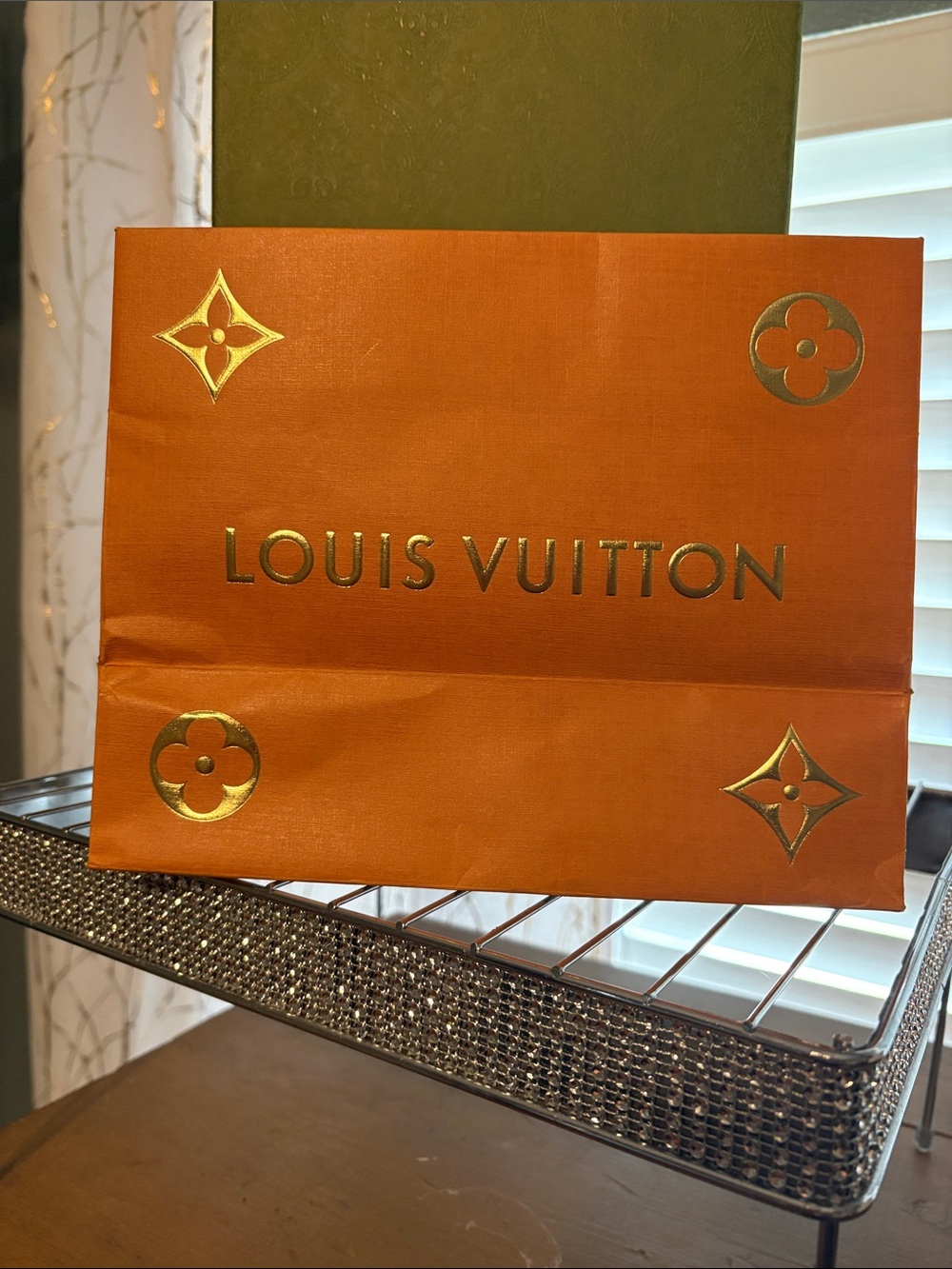 Louis Vuitton Orange Gift Bag with Gold Foil Logo